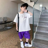 Корейский стиль, комплект одежды для мальчиков-подростков 4, 6, 8, 10, 12 лет, лето 2023, с коротким рукавом + штаны, 2 шт., детская одежда, детская одежда