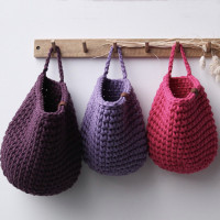 新款ins北欧风手工粗毛线钩织厨房卧室客厅收纳筐墙壁置物篮挂件