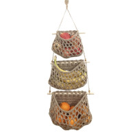 新款北欧ins 麻绳纯手工钩织收纳筐三层厨房客厅收纳墙壁置物篮