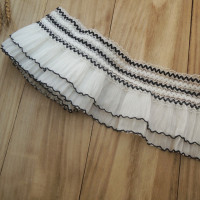 Двухслойная плиссированная шифоновая ткань с 3D вышивкой, воротник с бахромой и манжетами, Эластичная отделка с оборками, швейные принадлежности «сделай сам», 11 см в ширину