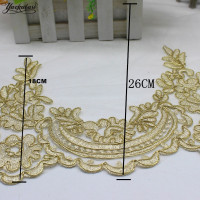 Кружевная ткань с золотой вышивкой, белый тюль для свадебного платья, 3D Цветочная кружевная отделка, зубчатая аппликация, мягкий бежевый тюль, 26 см