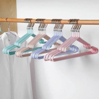 居家不生锈浸塑多用衣架马卡龙旅行便携衣架子浸塑凹槽防滑衣服撑