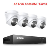 ZOSI Система камер видеонаблюдения 4K PoE, 8-канальный расширенный 16-канальный сетевой видеорегистратор, 2-канальный аудиовыход / внутренняя 8-мегапиксельная / 5-мегапиксельная IP-камера безопасности CCTV