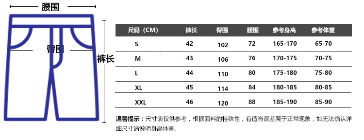 短裤尺码表