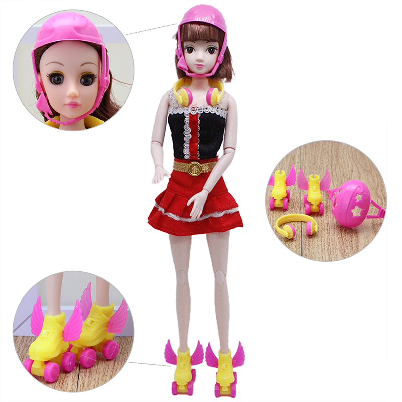 New 4PCS/Set Decorative Roller Skate Fancy Doll Shoes headset helmet For Doll Kids Girls Toy Roller Play Girls Gifts