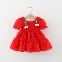 Летнее Детское платье, платье для девочек, милое платье принцессы с вишней, кружевное платье с коротким рукавом для 1-3 лет, детская одежда