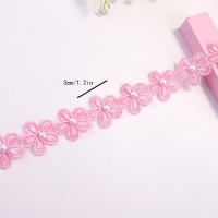 1 ярд, 3D цветок из органзы, кружевная отделка, Аппликация из бисера, однослойная лента с лепестками, вышитая ткань, для шитья, рукоделия, тканевая лента ручной работы