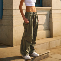 dddLabel美式工裝褲女小個子jazz街舞辣妹闊腿高街百搭降落傘褲女