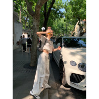 Xinlei Lin 新款夏季清爽水洗全棉透氣白色休閒工作服褲降落傘褲子