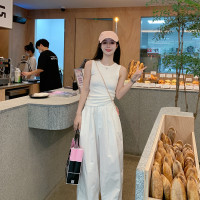 SOLO爆爆白色防曬褲高腰寬褲女夏季顯瘦氣質拖地褲寬鬆休閒褲子