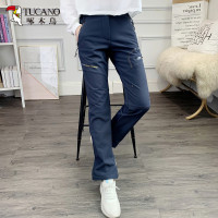 啄木鳥戶外衝鋒褲女防風防水冬季保暖長褲男加絨加厚登山滑雪褲新