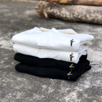 經典美式咔嘰 文藝青年老派雅痞復古卡通小人刺繡純棉短袖POLO衫