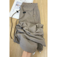 卡其色工裝褲女夏高腰休閒小個子降落傘褲美式復古速乾闊腿運動褲