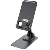 Подставка держатель для телефона и планшета hoco premium, вращение на 360, металлическая, настольная, чёрная.