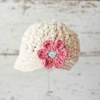 Бесплатная доставка, Вязаная Детская кепка газетчика, реквизит для детской фотографии из 100% хлопка с бежевыми и розовыми цветами