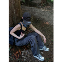 美式露營風辣妹多口袋工裝褲女春季寬鬆薄款紙袋褲休閒束腳直筒褲