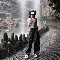 軟殼防水衝鋒褲女夏季薄款徒步登山褲子美式高街潮牌機能風工裝褲