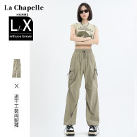 拉夏貝爾冰絲速乾工裝褲女夏季薄款美式高腰直筒闊腿春秋運動褲子