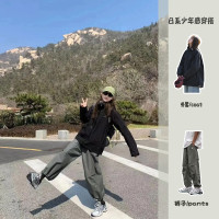 戶外露營穿搭衝鋒衣搭配的褲子女速乾工裝褲套裝小個子登山衝鋒褲