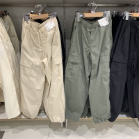 日單U家2023春夏休閒寬鬆大口袋鬆緊腰抽繩束腳工裝褲長褲Y456106
