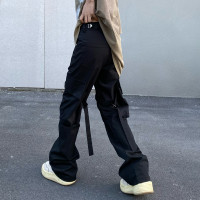 apocket美式高街微喇叭vibe工裝褲男女ins金屬扣設計拖地休閒褲子