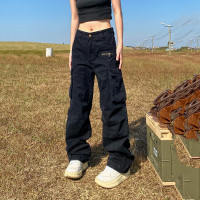 apocket美式復古直筒vibe工裝褲女歐美高街設計感寬鬆多口袋褲子