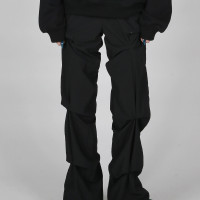 美伢Fuzzykon 抓褶設計中性街頭感工裝長褲 黑 卡其