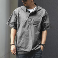 高端夏季純棉工裝襯衫男Polo衫寬鬆襯衫男士美式休閒復古短袖t恤