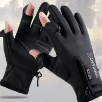 Зимние перчатки для рыбалки, водонепроницаемые ветрозащитные перчатки с откидной крышкой и двумя пальцами для фотосъемки для мужчин и женщин, бархатные теплые защитные перчатки для рыбалки