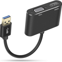 2合1 铝合金USB3.0转HDMI/VGA高清线 笔记本转大屏显示器转换线