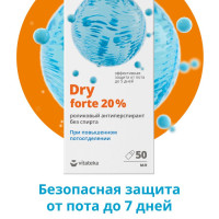 Ролик от обильного потоотделения Vitateka Dry forte 20%, без спирта, 50 мл