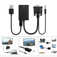 VGA To HDMI-Compatible Cable Converter Ps4 Tv Box Aux Audio