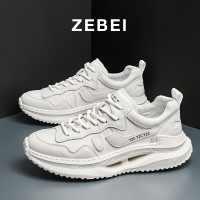 2023年夏季新款網面透氣鞋子真皮休閒運動鞋小白鞋老爹鞋厚底男鞋