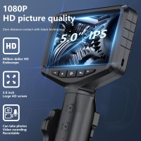 Эндоскоп WDLUCKY с 5-дюймовым IPS цветным экраном, двухсторонний, с одной и двумя камерами, Водонепроницаемый Бороскоп для осмотра автомобиля, жесткий кабель