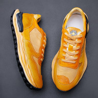 歐洲站潮牌厚底運動鞋男復古溶解真皮休閒男鞋2023新款增高老爹鞋