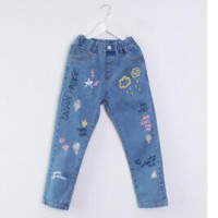 Новинка 2023, персонализированные Повседневные детские джинсы с принтом в виде облаков и граффити, одежда для девочек, штаны из бутика, детские джинсы