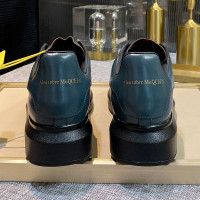 2022秋冬新款復古寶藍色厚底板鞋男沃克麥昆真皮運動休閒鞋皮鞋潮