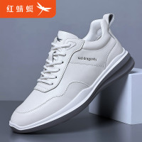 紅蜻蜓男鞋真皮2023新款運動休閒鞋男士皮鞋增高透氣時尚小白鞋男