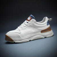 男士小白鞋真皮百搭厚底休閒鞋2023年新款春秋拼色潮牌運動老爹鞋