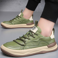 歐洲站男鞋2023新款夏季真皮運動休閒鞋百搭透氣軟底歪頭小醜鞋男