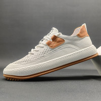 歐洲站男鞋真皮鏤空大頭皮鞋2023夏季新款小醜鞋小白鞋男休閒板鞋