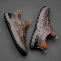 男鞋春季真皮休閒板鞋男士潮鞋百搭透氣牛皮皮鞋韓版戶外休閒鞋男