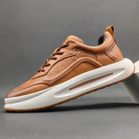 男鞋夏款透氣棕色增高男士板鞋2023新款真皮休閒運動鞋子男小白鞋