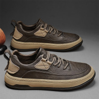 男鞋2023新款夏季百搭皮面防水休閒板鞋男士商務皮鞋工作運動潮鞋