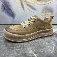 男鞋春季新款頭層牛皮軟底縫線歐洲站潮牌厚底真皮工裝休閒板鞋男