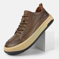 男士休閒鞋寬頭板鞋男款頭層牛皮純牛皮真皮男鞋腳寬小醜鞋大頭鞋