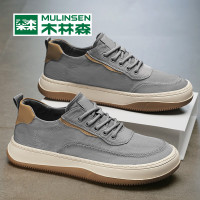 木林森男士鞋子夏季透氣薄款開車冰絲帆布鞋男款潮流休閒工作板鞋