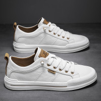 男鞋2023年新款夏季潮流百搭板鞋一腳蹬休閒皮鞋軟底真皮小白潮鞋