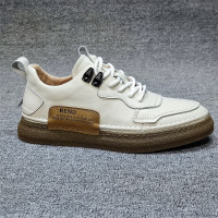 稀缺外貿尾單頭層牛皮運動休閒板鞋男品牌撤櫃剪標斷碼真皮小白鞋