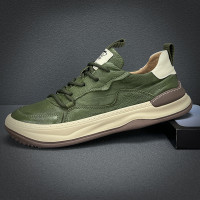 潮牌男鞋真皮軟底休閒板鞋2023年春季新款潮流歪頭綠色百搭小醜鞋